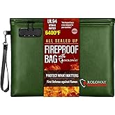 ROLOWAY Fireproof Document Bag (14.5 x 11.5 inch), 6400℉ Fireproof Money Bag with Zipper for Cash, Fire Safe Money Pouch with Lock (Green)