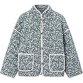 Muchpow Women's Cropped Quilted Puffer Jacket Floral Print Lightweight Long Sleeve Winter Coat Outwear