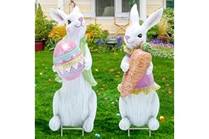 DUNFACK 2 PCS Large Easter Decorations Outdoor Easter Yard Signs Easter Yard Decorations Outdoor with Metal Stakes Bunny Decorations Easter Outdoor Garden Sign Waterproof Lawn Signs for Pathway Walkway
