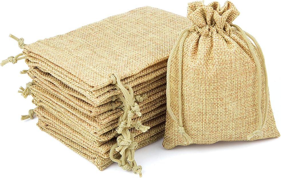 Vordas Welecoco Linen Burlap Bag, 25Pcs Burlap Bags with Drawstring
