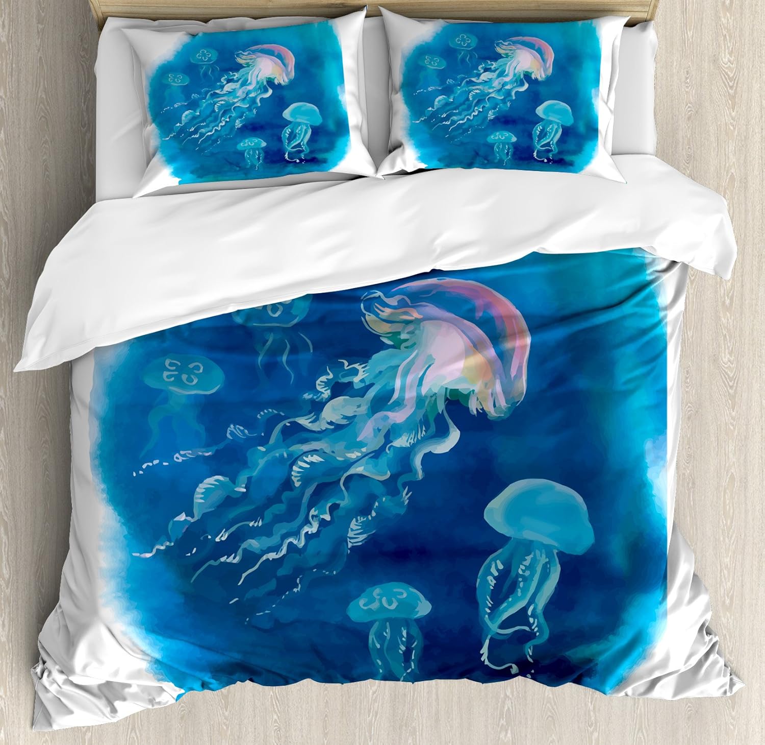 Ambesonne Jellyfish Duvet Cover Set, Swimming Jellyfish in