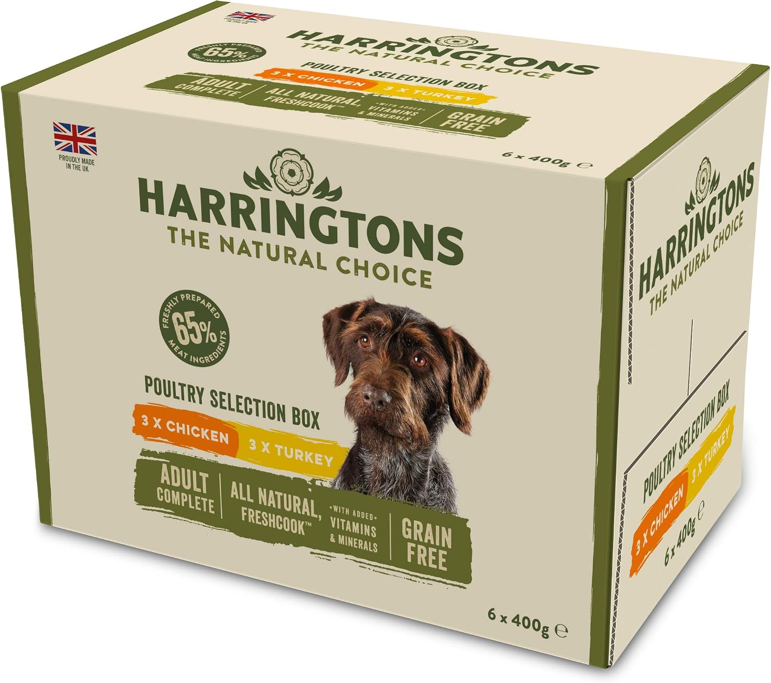 Harringtons Complete Wet Tray Grain Free Hypoallergenic Adult Dog Food Poultry Pack 6x400g, Turkey & Chicken