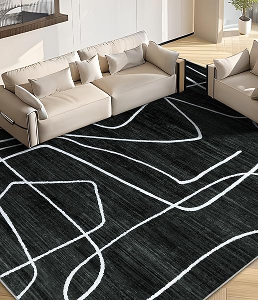 YIHOUSE WASHABLE AREA RUG 6’X9′-ABSTRACT BLACK AND WHITE RUG FOR LIVING ROOM BEDROOM, LARGE MODERN NON-SLIP ULTRA-THIN RUG HOME DECOR,BLACK ABSTRACT,6X9FT