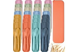 Yahenda 28 Sets Reusable Travel Utensils Set with Case Wheat Straw Cutlery Portable Spoon Knife Fork Tableware Lunch Box Accessories Bulk for Adults Travel Picnic Camping Utensils Gifts (Multicolor)