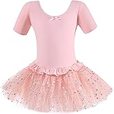 Dancina Girls Skirted Leotard Sparkle Short Sleeve Tutu Ballet Dress Front Lined
