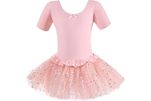 Dancina Girls Skirted Leotard Sparkle Short Sleeve Tutu Ballet Dress Front Lined