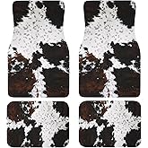 PPZCXWP Artistic Fabric Car Floor Mats-Non-Slip Rubber Backing,Front (26.8x17.3in) & Rear (13x17.3in) Set-Water Absorbing, Durable Automotive Floor Liners with Stylish Patterns,Cowhide