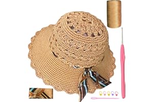 SHENJILL Crochet Kit for Beginners Sun Hat Crochet Women Beach Hat Beginner Knitting Kit for Adults Easy Starter Yarn Kits for Crocheting Easy-to-Follow Instructions (Light Brown)