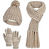 MissShorthair Womens Beanie Winter Hats 3 in 1 Knit Warm Hat Gloves and Scarf Set Women Scarves for Cold Weather