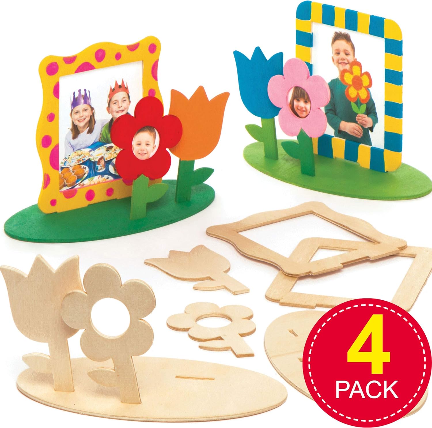 Baker Ross AW356 Wooden Flower Garden Photo Frame Kits (Pack of 4) For Kids to Decorate and Display for Mothers Day - Image 3