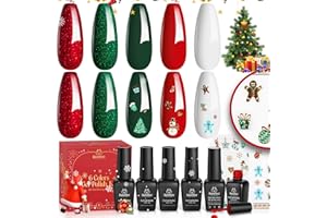 BEETLES GEL POLISH Beetles Christmas Gel Polish Set - Christmas Eif Collection, Sparkle Red Green Glitter Gel Polish Kit Soak Off UV LED Gel Nail Kit with Nail Strengthener Gel Sticker Gift for Women