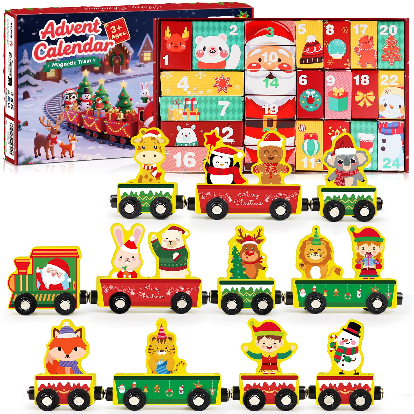 Advent Calendar 2025 Kids,24 Days of Wooden Magnetic Train Toy, Christmas Calendar Countdown Gift for 3 4 5 6 7 8+ Years Old Boy and Girl