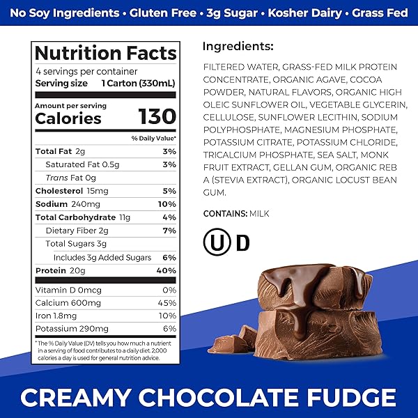 ORGAIN CLEAN PROTEIN SHAKE, GRASS FED DAIRY, CREAMY CHOCOLATE FUDGE – 20G WHEY HIGH PROTEIN, KOSHER, READY TO DRINK, LOW NET CARBS, GLUTEN FREE, NO SOY INGREDIENTS, 11 FL OZ (PACK OF 4)