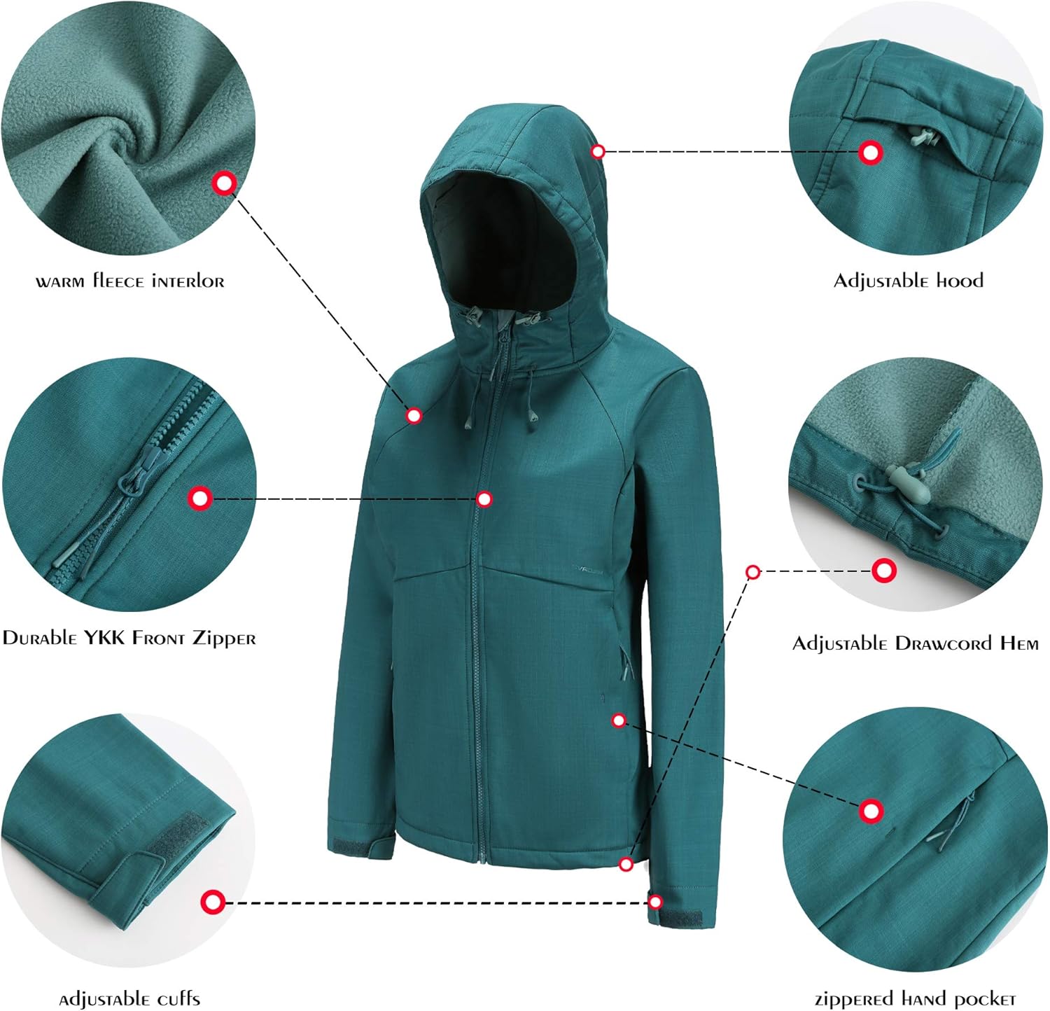 svacuam Women's Fleece Lined Softshell Waterproof Jacket Lightweight Anorak Hiking Coat: Clothing