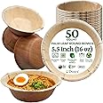 Dtocs Disposable Palm Leaf Bowls 5.5” Round, 16 oz (50-Pack) | Heavy Duty Microwavable Party Bowls | Natural Look Alternative