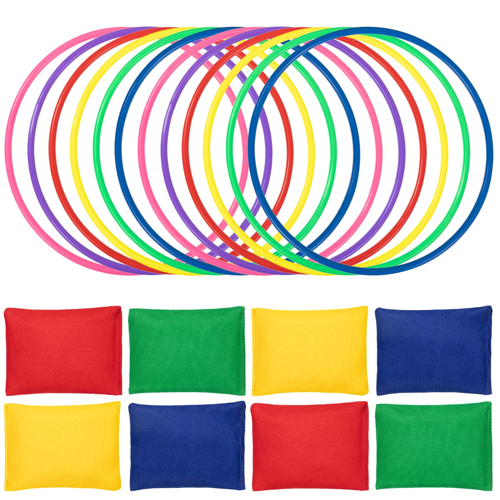 OOTSR Toss Game Sets, Include 8pcs Nylon Bean Bags and 12pcs Throwing Rings for Kids Toss Game Speed and Agility Training Game Carnival Garden Backyard Outdoor Game