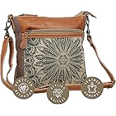 Myra Bag Boho Purses for Women - Canvas Bag with Buffalo Leather Detailing and Geometric Pattern, Boho Handbags for Women