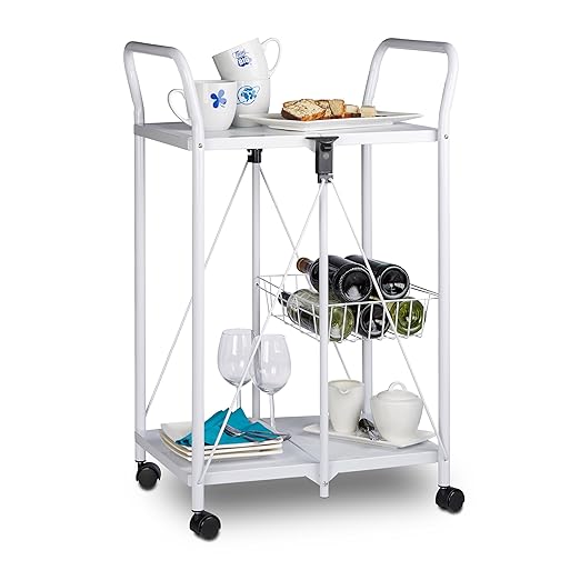 Relaxdays Servierwagen klappbar mit Rollen, Metall, 2 Böden, Gitterkorb