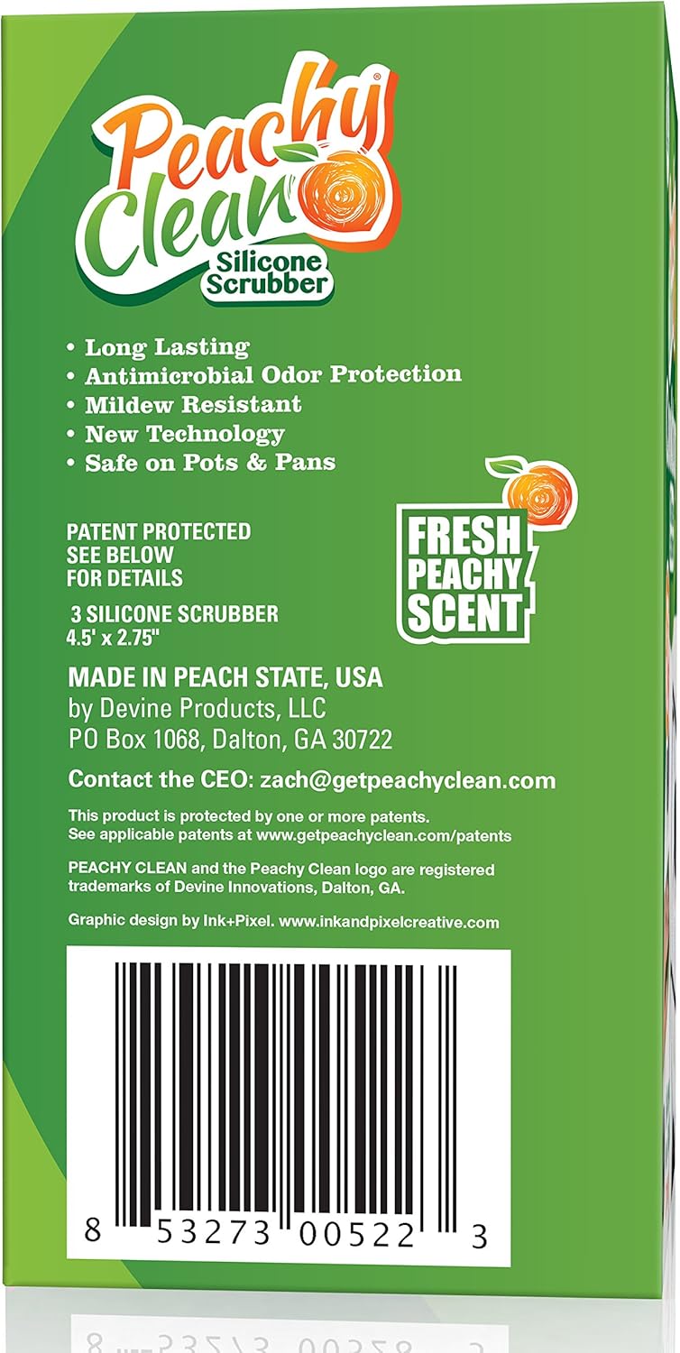 Peachy Clean Silicone Scrubber (Qty 3) - Kitchen and Dish Scrubber (Peach Fragrance): Home & Kitchen