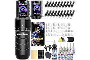 VIDATTX Poseidon Tattoo Gun Kit 7 Strokes Length Tattoo Machine Kit with 2pcs 2300mAh Battery 20pcs Tattoo Cartridge Needles 11pcs Inks Complete Tattoo Pen Kit Supply for Beginner and Artist