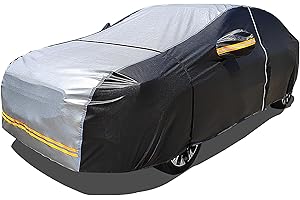 DINGHAO 6 Layers Car Cover Waterproof All Weather Car Cover Waterproof All Weather, Outdoor Full Exterior Cover Rain Sun UV Snowproof Protection with Zipper Cotton for Sedan (196-210 inch)