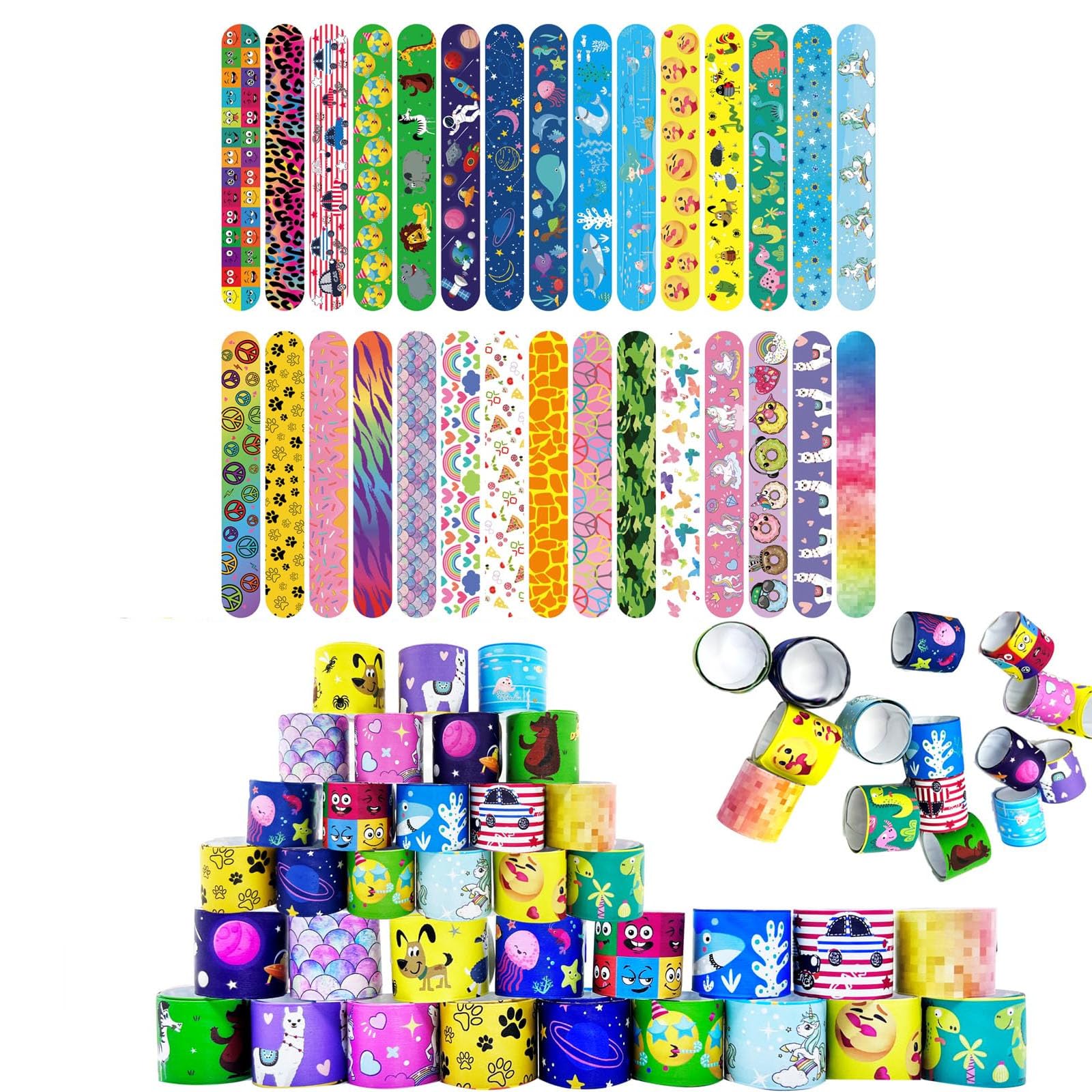 ZADEICK Slap Bands 30PCS, Slap Bracelets with Colorful Pattern, Party Bag Fillers for Kids Gift Birthday Party Favours