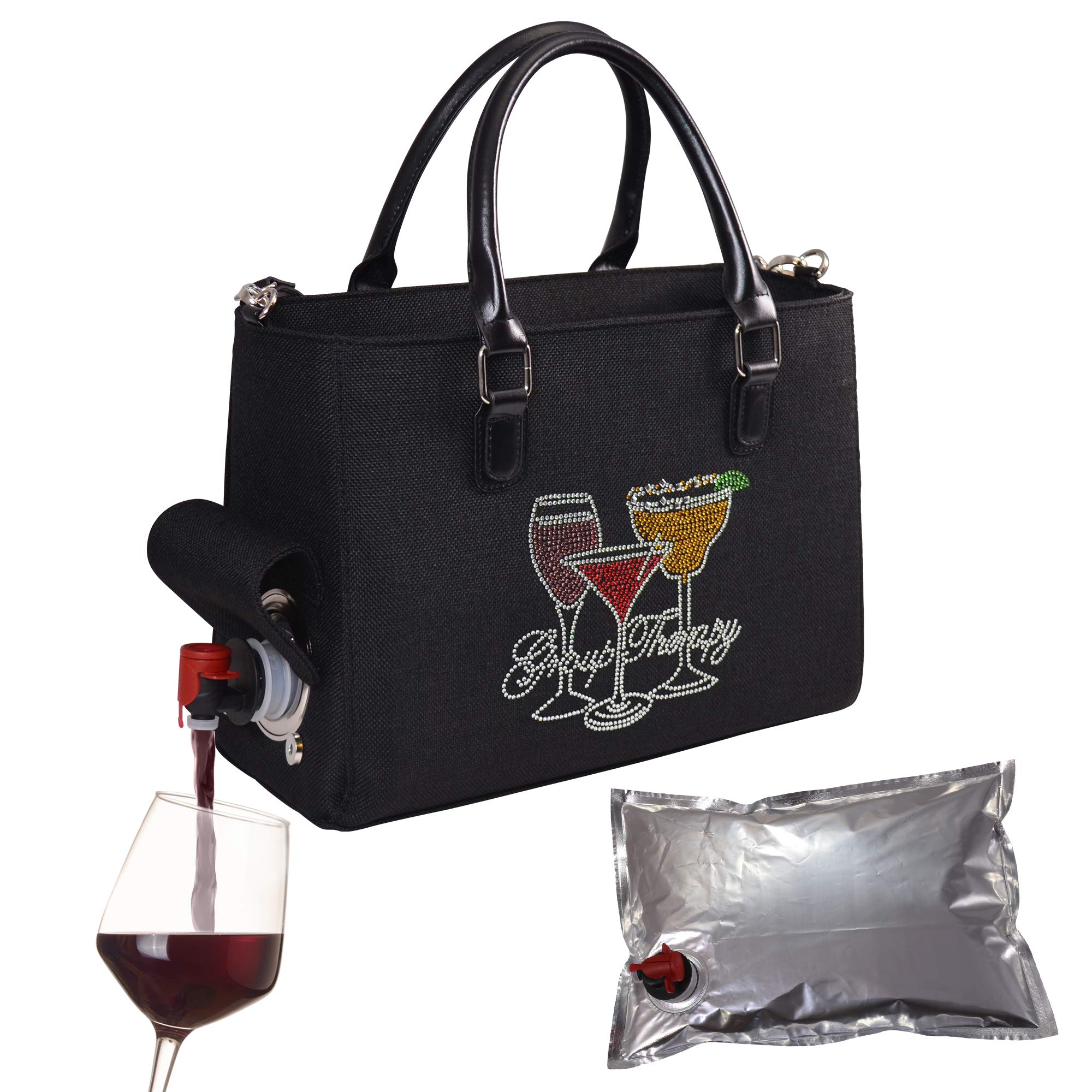Primeware Insulated Drink Purse w/ 3L Bladder Bag | Thermal Hot and Cold Storage | Portable Drinking Dispenser for Wine, Cocktails, Beer, Alcohol | PU Leather Finish (Group Therapy)