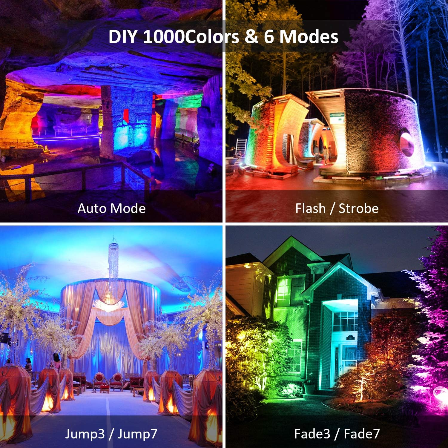 Ustellar 4 Pack 25W RGB LED Flood Lights Color Changing Indoor Outdoor Floodlights Dimmable Party Uplighting Landscape led Wall Wash Halloween Christmas Decoration Uplight Spotlight Stage Lighting: Home Improvement