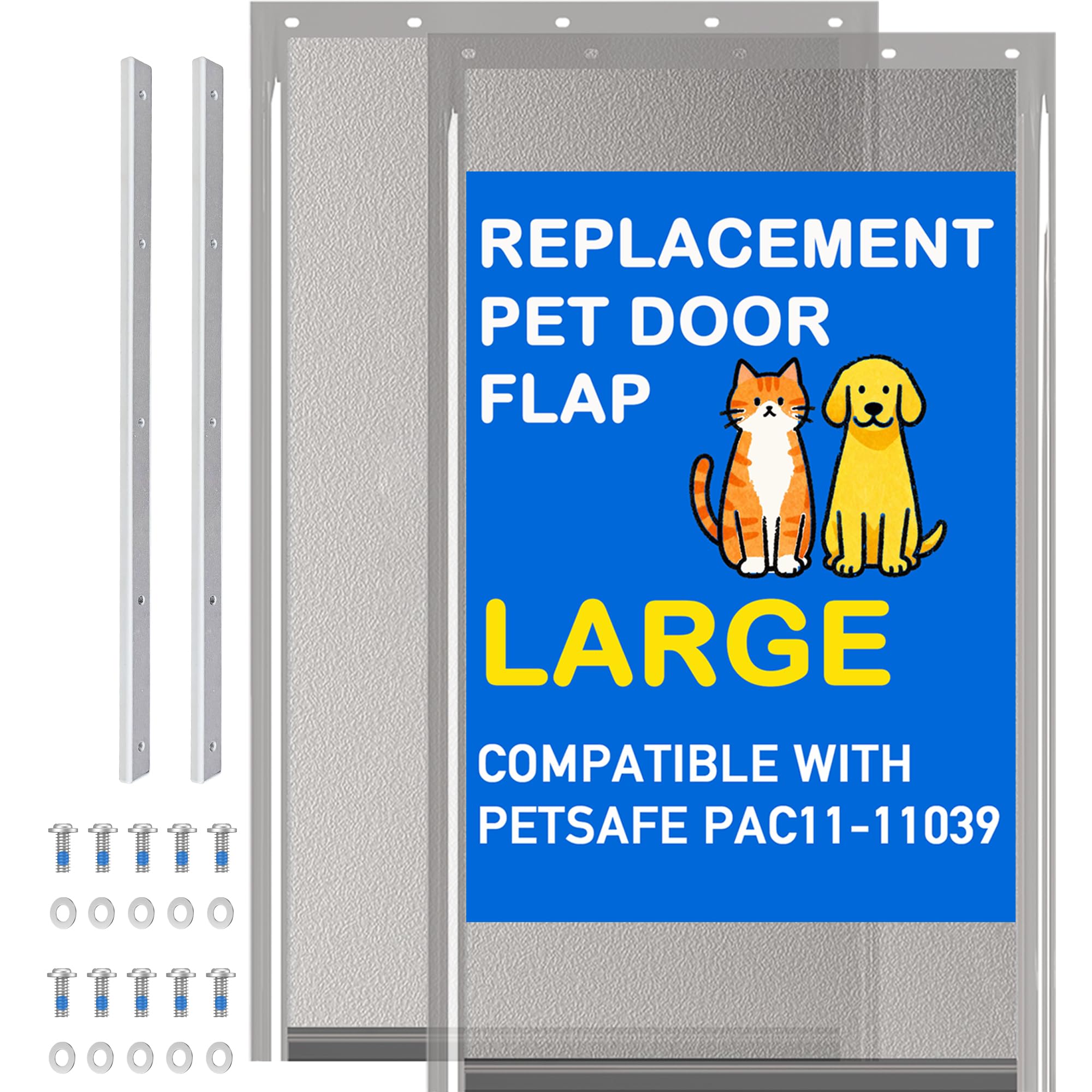 Photo 1 of 2 Pack Large Dog Door Replacement Flaps PAC11-11039 with 2 Metal Bracket, Compatible with PetSafe Freedom Dog and Cat Door, Magnetic Closure (Smoky Translucent)