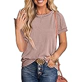 ANRABESS Womens Short Sleeve Crewneck Shirts Ribbed Knit High Low Hem T Shirt 2026 Summer Spring Casual Tops Trendy Clothes