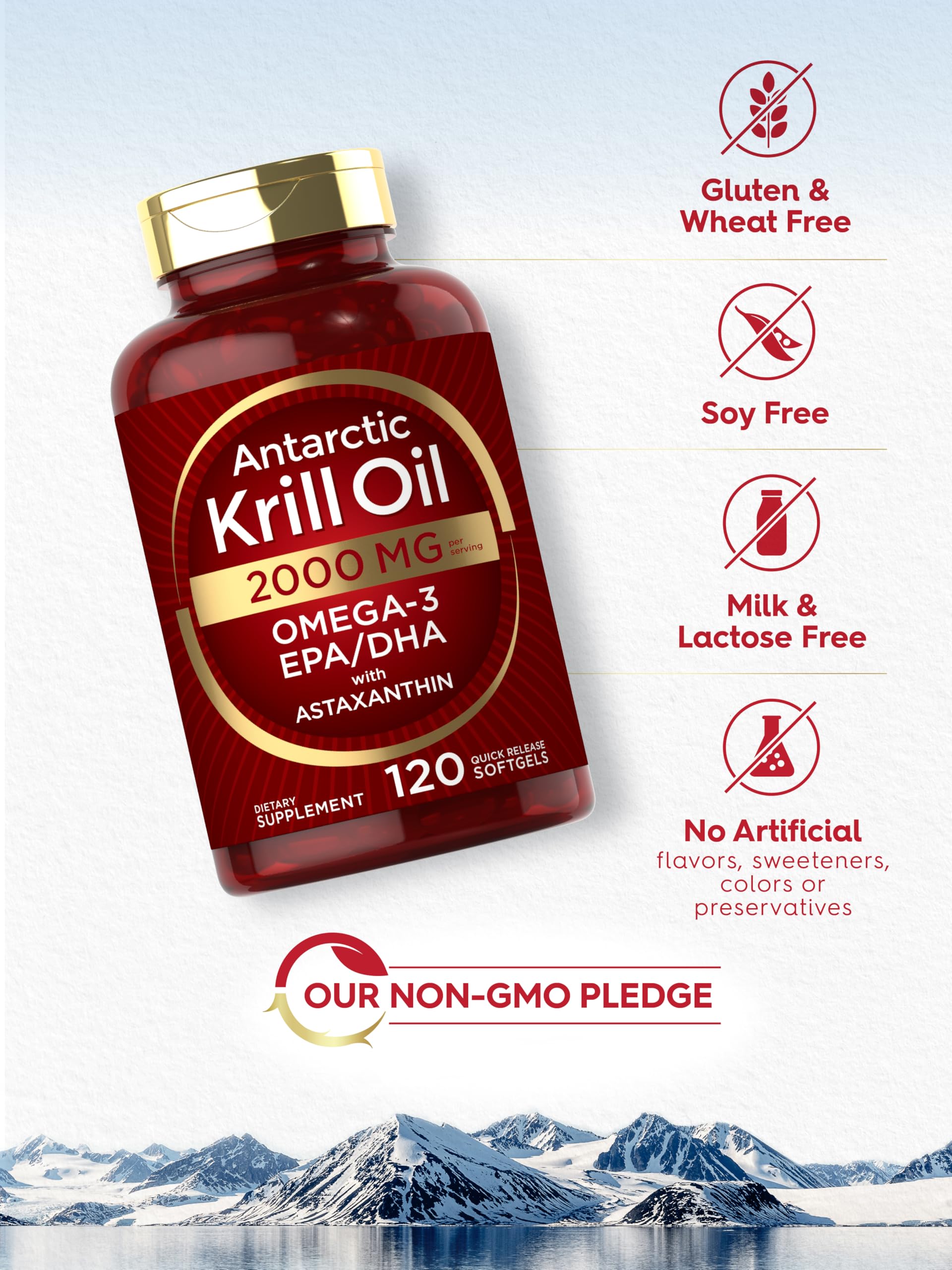 Carlyle Antarctic Krill Oil 2000 mg 120 Softgels | Omega-3 EPA, DHA, with Astaxanthin Supplement Sourced from Red Krill | Maximum Strength | Laboratory Tested