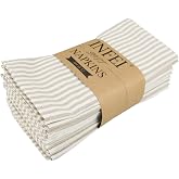 INFEI Plain Striped Cotton Linen Blended Dinner Cloth Napkins - Set of 12 (40 x 30 cm) - for Events &amp; Home Use (Beige)