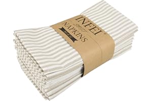 INFEI Plain Striped Cotton Linen Blended Dinner Cloth Napkins - Set of 12 (40 x 30 cm) - for Events & Home Use (Beige)