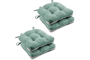 Wellsin Chair Cushions for Dining Chairs 4 Pack, 15.5" X 15.5" Kitchen Chair Cushions with Ties and Non-Slip Backing, Tufted Shredded Memory Foam Kitchen Chair Pads, Green