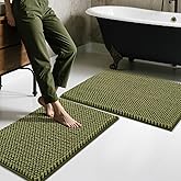 BSICPRO Bathroom Rugs Set 2 Piece-Chenille Bath Mats Non Slip-Thick Soft Absorbent Sage Bath Rug-Shower Floor Mat Machine Washable-Bathroom Decor Accessories (Olive Green, 20" x 32" Plus 16" x 24")