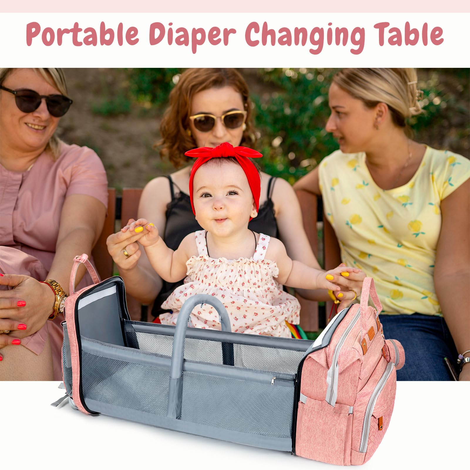 JOYCE Diaper Bag, with Diaper Changing Station, Multi-functional Large-capacity Diaper Bag Backpack, Best Gift for Newborns, Travel Essentials Diaper Bag Backpack (Pink)