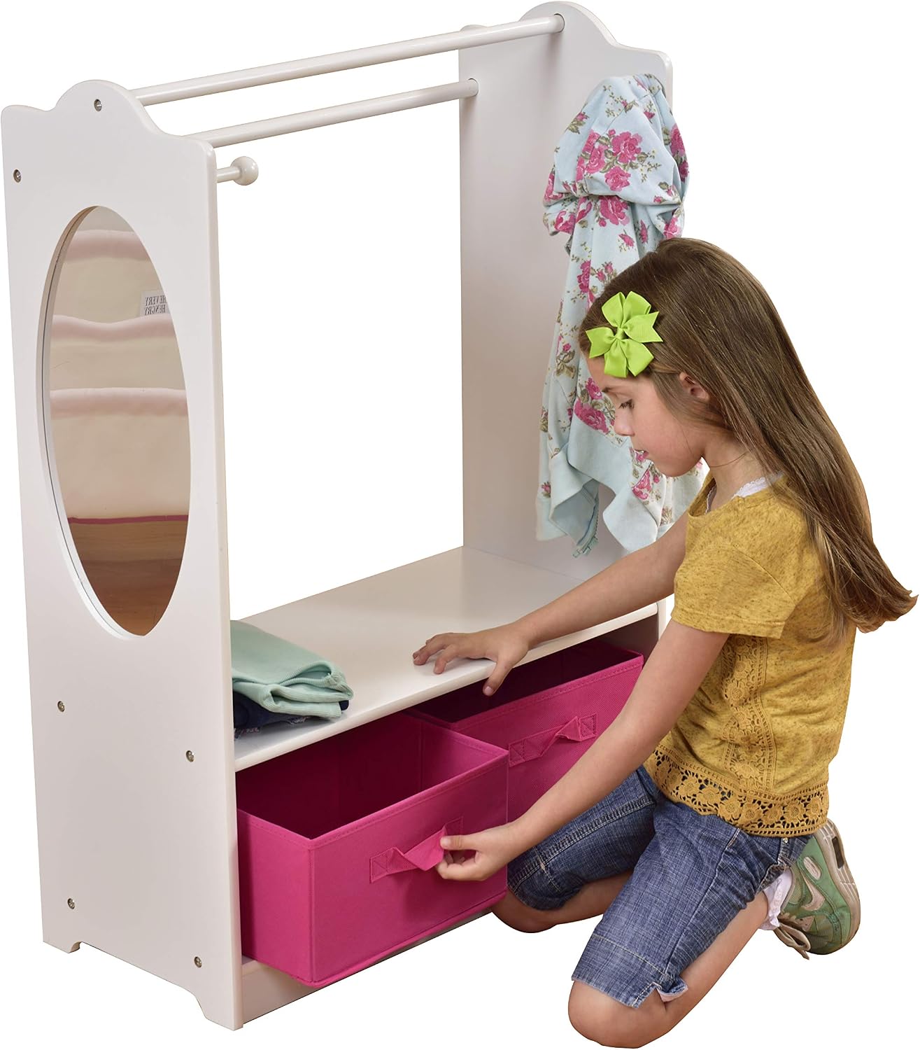 Liberty House Toys Children's White Wooden Dress Up with Storage Bins, MDF, 90cm H x 30cm W x 63cm D - Image 4