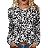 JomeDesign Womens Tops Long Sleeve Shirts Round Neck Loose Casual Blouses Floral Print Tshirts