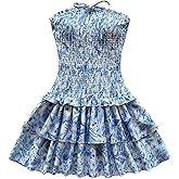 Floerns Women's Floral Strapless Tube Mini Dress Smocked Layered Ruffle A Line Summer Dresses