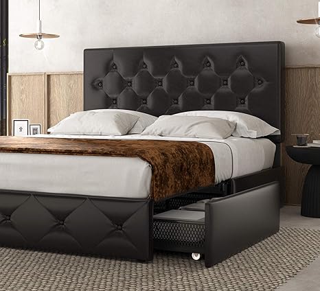wallpapers Queen Bed Frame With Storage Drawers sha cerlin queen size bed frame with 4 storage drawers faux leather upholstered storage bed frame easy assembly dark brown black