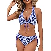 BMJL Womens Sexy Bikini Sets Triangle Top Two Piece Swimsuit Halter V Neck Mid Rise Tie Side Bathing Suit