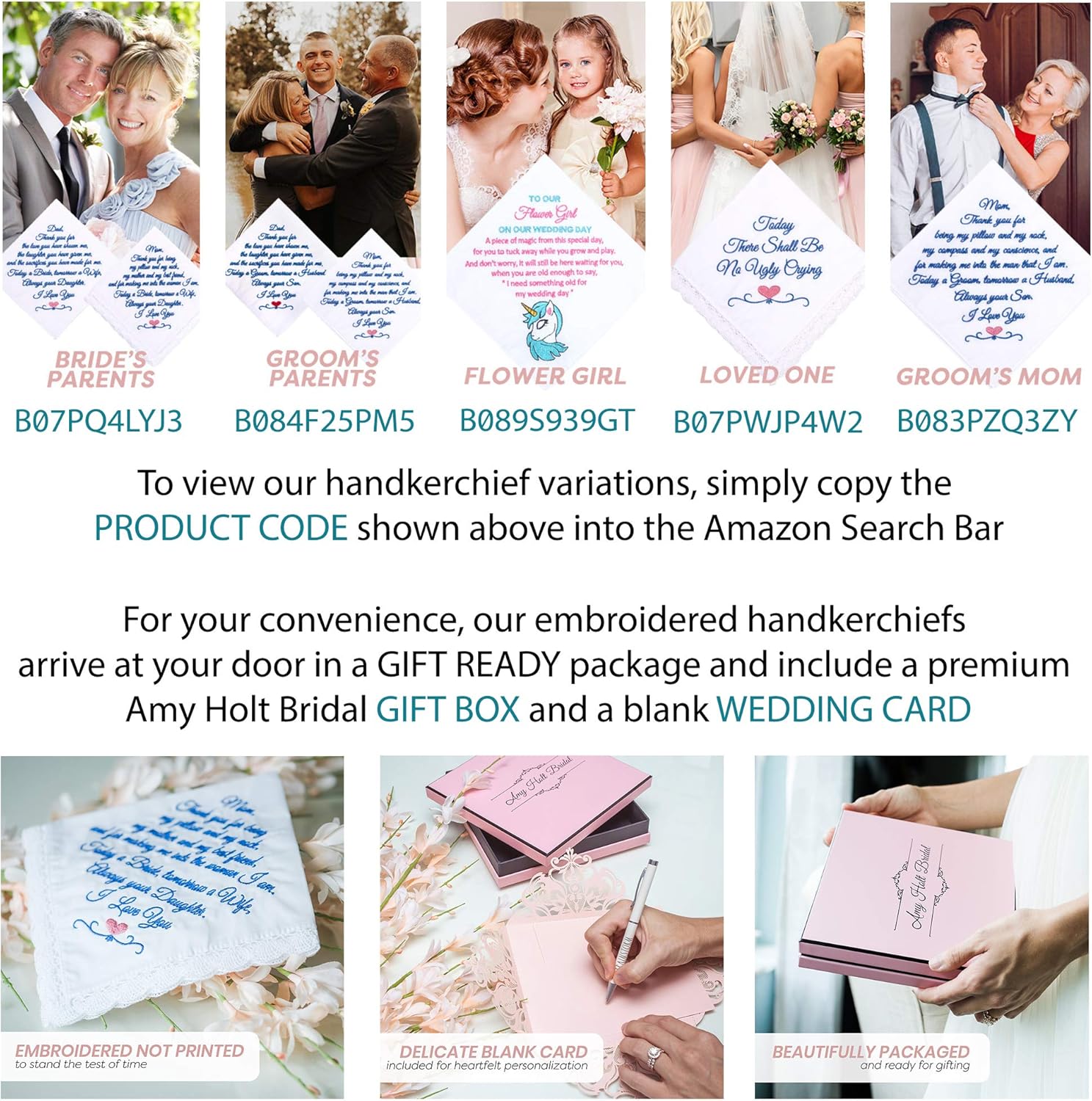 Amy Holt Set Regalo Per Sposa Madre E Padre Della Sposa Fazzoletto Da Matrimonio Regalo Per Genitori Della Sposa Ricamato Con Scatola Regalo E Biglietto Amazon It Casa E Cucina