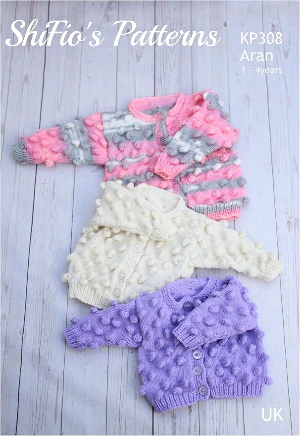 Knitting Pattern for Childs Bobble Cardigan 1 to 2 Years, 2 to 3 Years