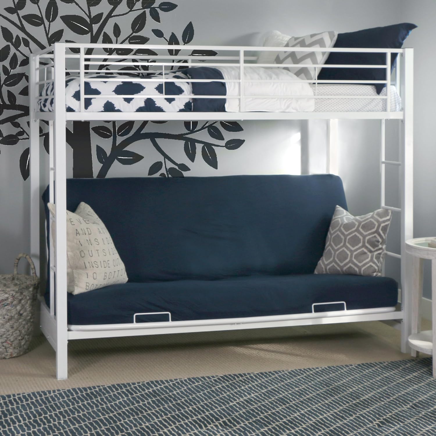 Amazon Com Sturdy Metal Twin Over Futon Bunk Bed In White Finish