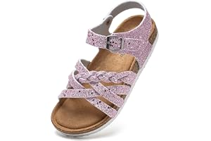 Torotto Girls Sandals with Cork Footbed Adjustable Buckle Casual Slides Sandals Open Toes Flat for Kids Toddler