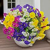 12 Bundles Artificial Flowers for Outdoors UV Resistant with Eucalyptus - Realistic Silk Fake Flowers Outside for Window Box Planter Hanging Basket, Faux Plants for Home Porch Garden Yard Décorations
