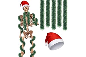Cozypower Skeleton Outfits Accessories Skeleton Plush Santa Hats with 158 Inches Christmas Norfolk Pine Garland Accessories(12 ft)