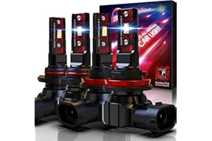 LIGHTENING DARK 9005+H11 Light Bulbs, HB3+H8/H9 Fog Bulbs Combo 6500K Xenon White Extremely Bright Wireless Fanless (Pack of 4)