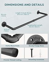 OROPY Industrial Pipe Clothes Rail Set of 2 92 cm Wall Mounted Retro Garment view 3