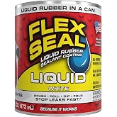 Flex Seal Liquid Rubber Sealant Coating, Waterproof, White, 16 oz | Stops leaks fast, brush, roll, dip or pour on, UV resistant, prevents rust, corrosion, roof, basement, RV, gutters, masonry